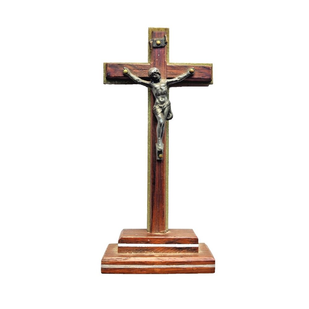 Jesus Christ Wood Cross 4.5" Standing Crucifix Home Desk Church Sanctuary FRANCE